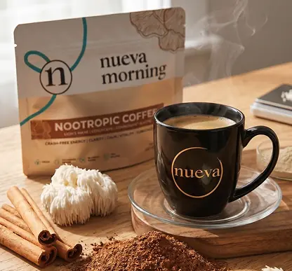Nueva Morning nootropic coffee with a Nueva mug